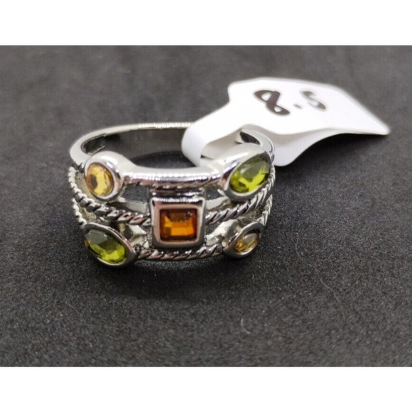 Silver Tone Ring - 8.5 Women's - Multicolor Glass Stones - Picture 2 of 5